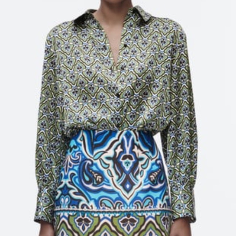 Zara geometric print button down shirt